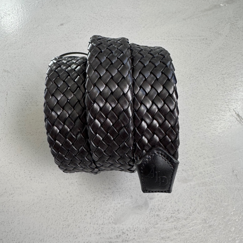 Rare Aime Leon Dore Black Braided Leather Belt Woven ALD Italy Solid Brass S/M